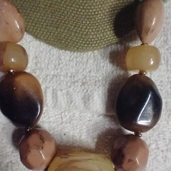 Statement runway huge beaded leather necklace pink brown - Picture 1 of 5